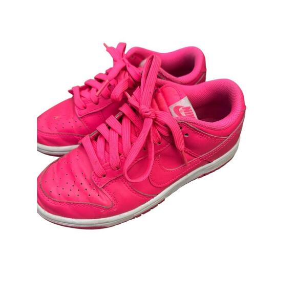 Nike Kid's Hot Pink White Dunk Low Hyper Lace Up Sneaker Shoes Size 5 - Picture 4 of 11